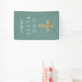 Elegant groene religieuze kruis God zegene Spandoek (Insitu)