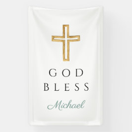 Elegant groene religieuze kruis jongen God zegene Spandoek