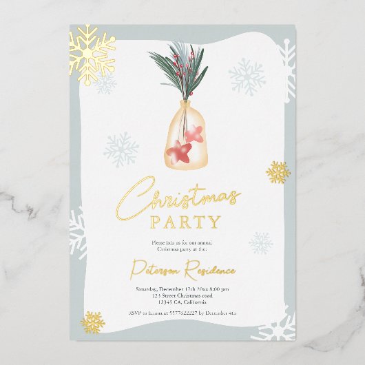 Elegant groene rode boho vertakt kerstmis folie uitnodiging (Voorkant)