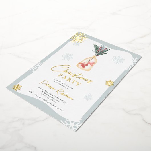 Elegant groene rode boho vertakt kerstmis folie uitnodiging (Gedraaid)