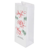 Elegant Groene Rode Calligrafie Kerstmis Wijn Cadeautas (Voorkant Gekanteld)