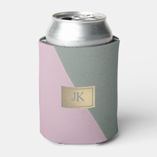 Elegant groene roze leer Monogram   Blikjeskoeler (Blikje Voorkant)