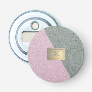 Elegant groene roze leer Monogram   Button Flesopener