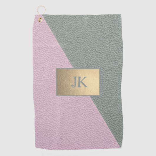 Elegant groene roze leer Monogram Golfhanddoek (Voorkant)