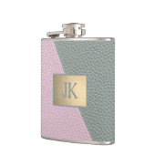Elegant groene roze leer Monogram   Heupfles (Links)