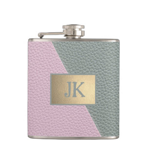 Elegant groene roze leer Monogram Heupfles