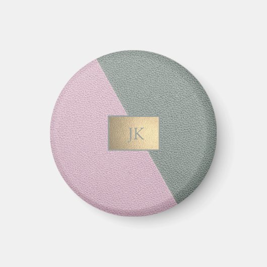 Elegant groene roze leer, Monogram Magneet (Voorkant)