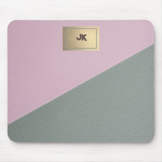 Elegant groene roze leer Monogram Muismat (Voorkant)