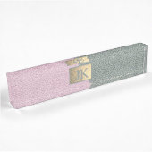 Elegant groene roze leer Monogram   Naambordje