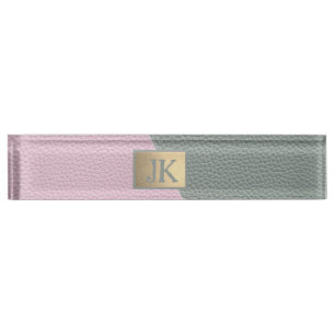 Elegant groene roze leer Monogram Naambordje
