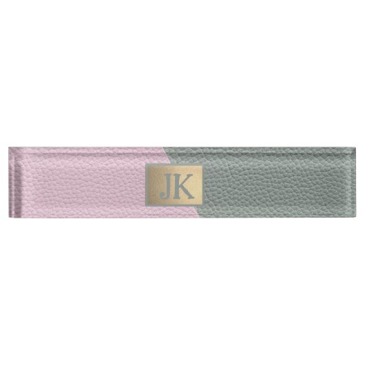 Elegant groene roze leer Monogram Naambordje (Voorkant)