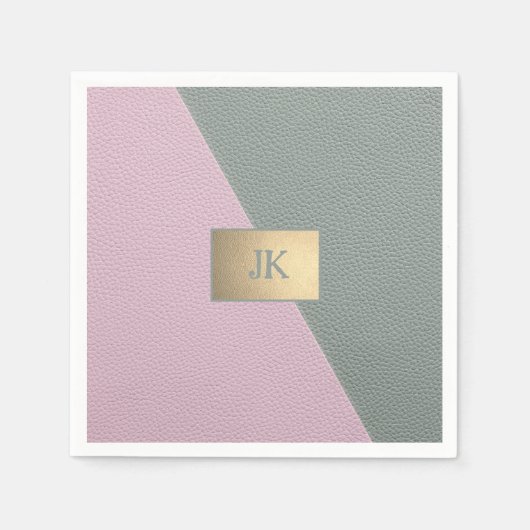 Elegant groene roze leer Monogram   Servet (Voorkant)