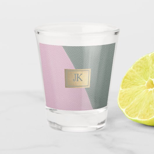 Elegant groene roze leer Monogram Shot Glas (Voorkant)