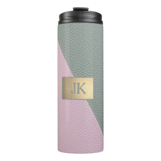 Elegant groene roze leer Monogram Thermosbeker (Voorkant)