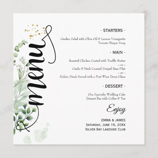 Elegant Groene Script Ronde Trouwmenu Menu (Voorkant)