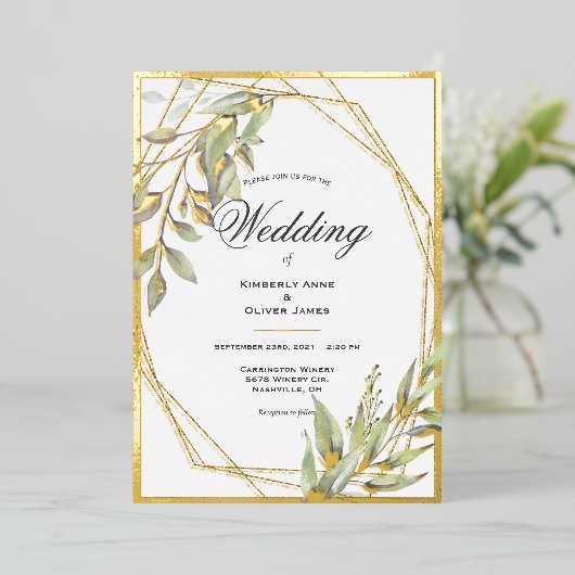 Elegant Groene Script Trouw Folie Uitnodiging (Staand Voorkant)