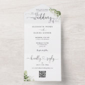 Elegant groene scriptie harten QR-code bruiloft All In One Uitnodiging (Binnen)