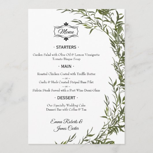 Elegant Groene Tafel Bruiloftsmenu Menu (Voorkant)
