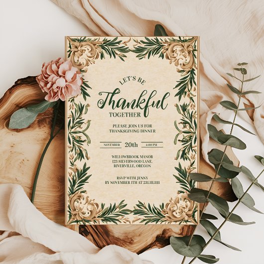 Elegant Groene Thanksgiving Feest Kaart