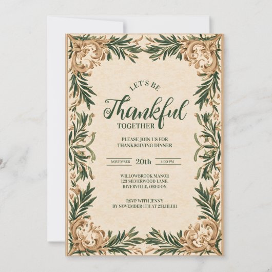 Elegant Groene Thanksgiving Feest Kaart (Voorkant)