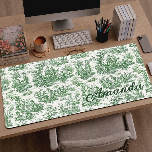 Elegant groene Toile de Jouy Monogram Bureaumat