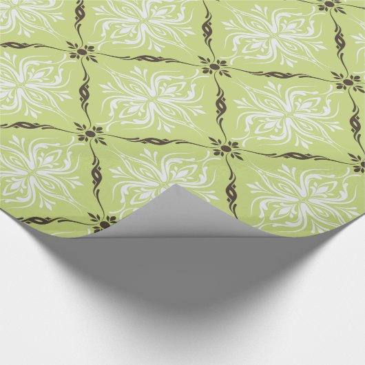 Elegant groene turkooizen bruin demasperpatroon cadeaupapier (Hoek)