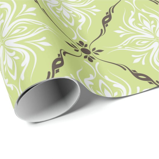 Elegant groene turkooizen bruin demasperpatroon cadeaupapier (Rol Hoek)