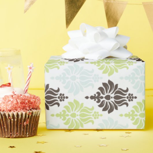 Elegant groene turkooizen bruin demasperpatroon cadeaupapier (Verjaardagsfeest)