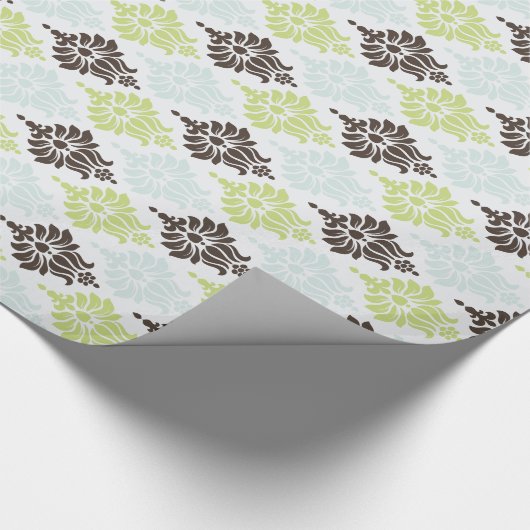 Elegant groene turkooizen bruin demasperpatroon cadeaupapier (Hoek)