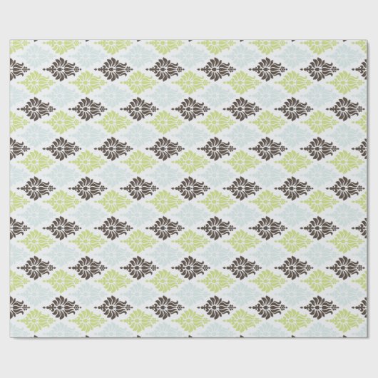 Elegant groene turkooizen bruin demasperpatroon cadeaupapier (Vlak)