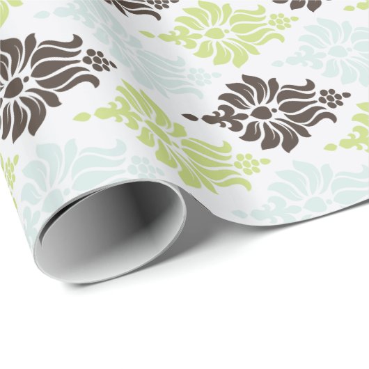 Elegant groene turkooizen bruin demasperpatroon cadeaupapier (Rol Hoek)