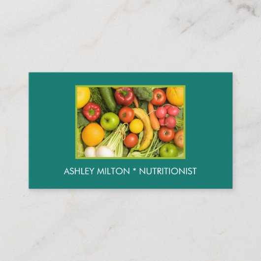 Elegant Groene Voedingsdeskundige Groenten Foto Visitekaartje (Voorkant)
