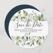 Elegant groene watercolorbladeren save the date (Voorkant / Achterkant)