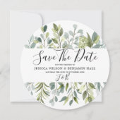 Elegant groene watercolorbladeren save the date (Voorkant)