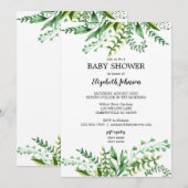 Elegant Groene Waterverf Botanisch Baby shower Kaart (Voorkant / Achterkant)