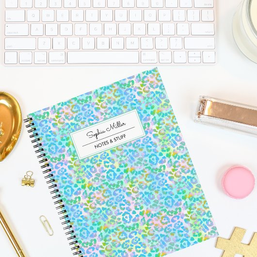 Elegant groene Waterverf luipaardhuidmonogram Notitieboek