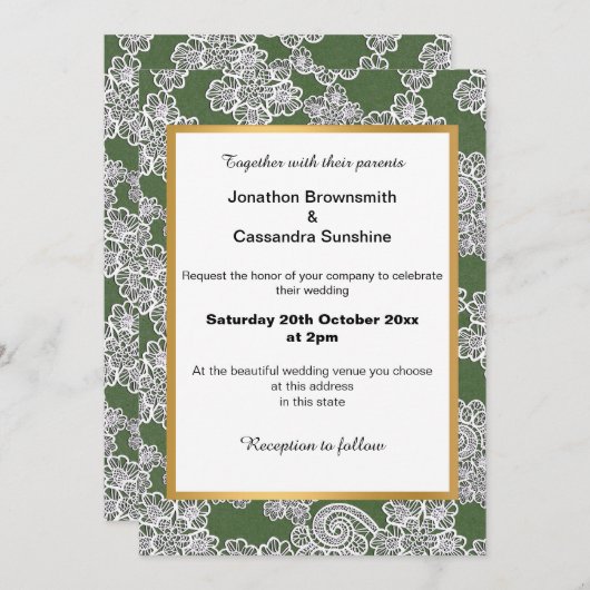 ELEGANT GROENE WIT LACE WEDDING INVITATION KAART (Voorkant / Achterkant)
