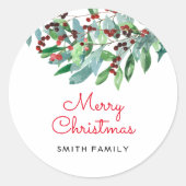 Elegant Groenery Prettig Kerstfeest Ronde Sticker (Voorkant)