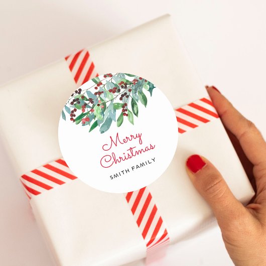 Elegant Groenery Prettig Kerstfeest Ronde Sticker