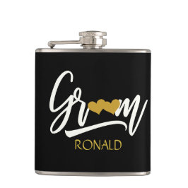 Elegant Groom Black and Gold Wedding Flask Heupfles