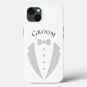 Elegant Groom Tuxedo Silver Typography Wedding Case-Mate iPhone Case