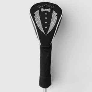 Elegant Groom Tuxedo Silver Typography Wedding Golfheadcover