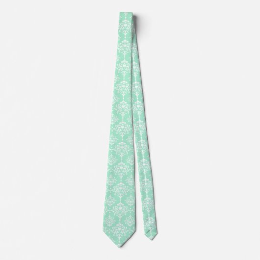 Elegant Groomsmen Damask Pattern Neo Mint Wedding Stropdas (Voorkant)