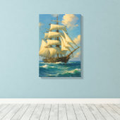 Elegant groot zeilschip op Deep Blue Zee Canvas Afdruk (Insitu (Houten vloer))