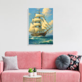 Elegant groot zeilschip op Deep Blue Zee Canvas Afdruk (Insitu (Woonkamer))