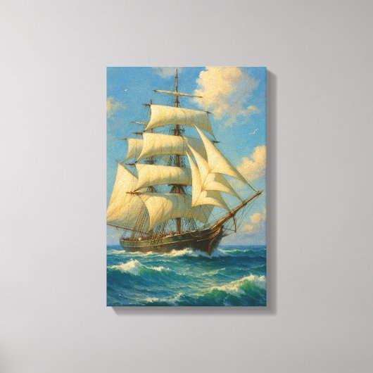 Elegant groot zeilschip op Deep Blue Zee Canvas Afdruk (Voorkant)