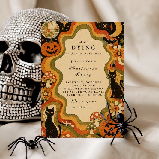 Elegant Groovy Retro Halloween Feest Kaart