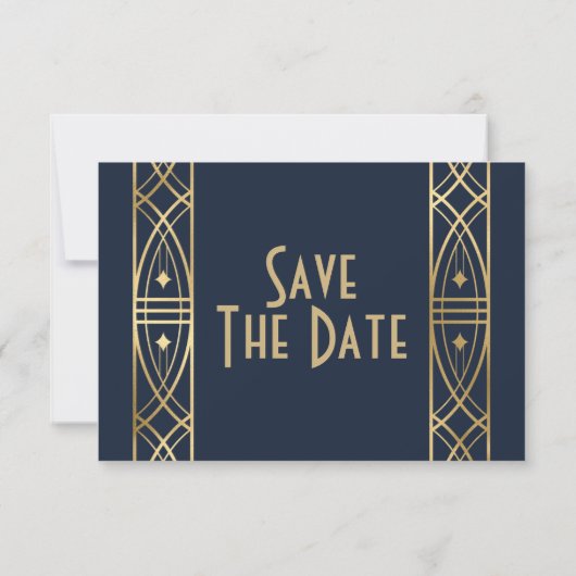 Elegant Grote Gatsby Art Deco Save the Dates Opsla Save The Date (Achterkant)