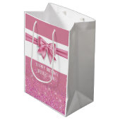 Elegant grote roze boegglitter spargel medium cadeauzakje (Voorkant Gekanteld)