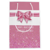 Elegant grote roze boegglitter spargel medium cadeauzakje (Voorkant)